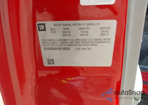 2011 Chevrolet Impala Lt из США, поврежденный, VIN 2G1WG5EK1B1149336